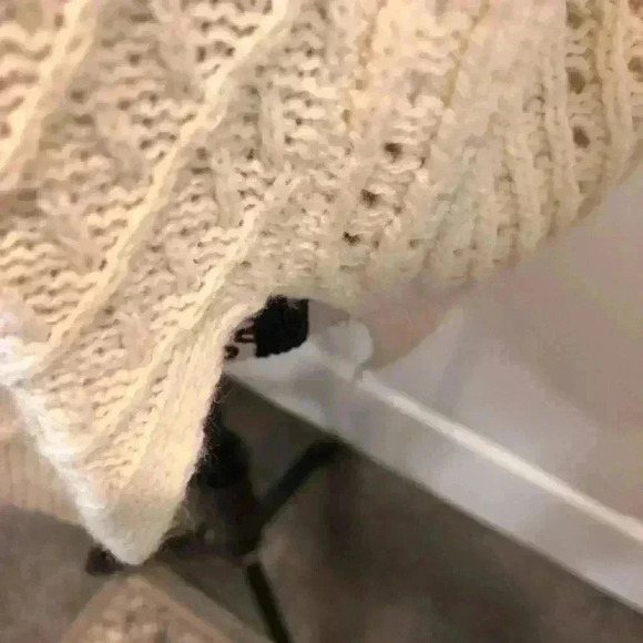 Military Hippie Small oversized Ivory chunky knit open knit sweater zipper - Picture 4 of 6